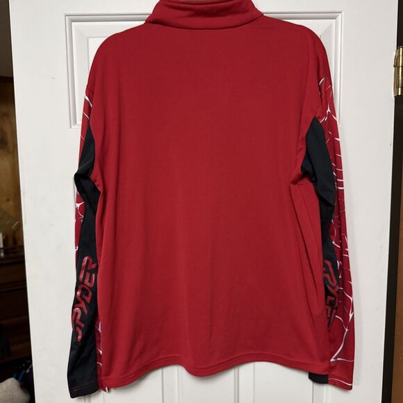 Men's Spyder Linear web Dry W.E.B.T Neck Tee Sz L Quarter zip Black Red‎ White - Picture 7 of 12
